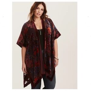 Torrid Floral Velvet Burnout Cardigan Kimono Size 1X